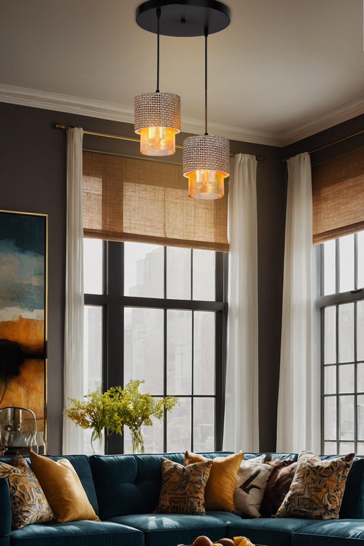 ASZ.1851 - Dalya Kahve Artı Desen Bal Cam İkili